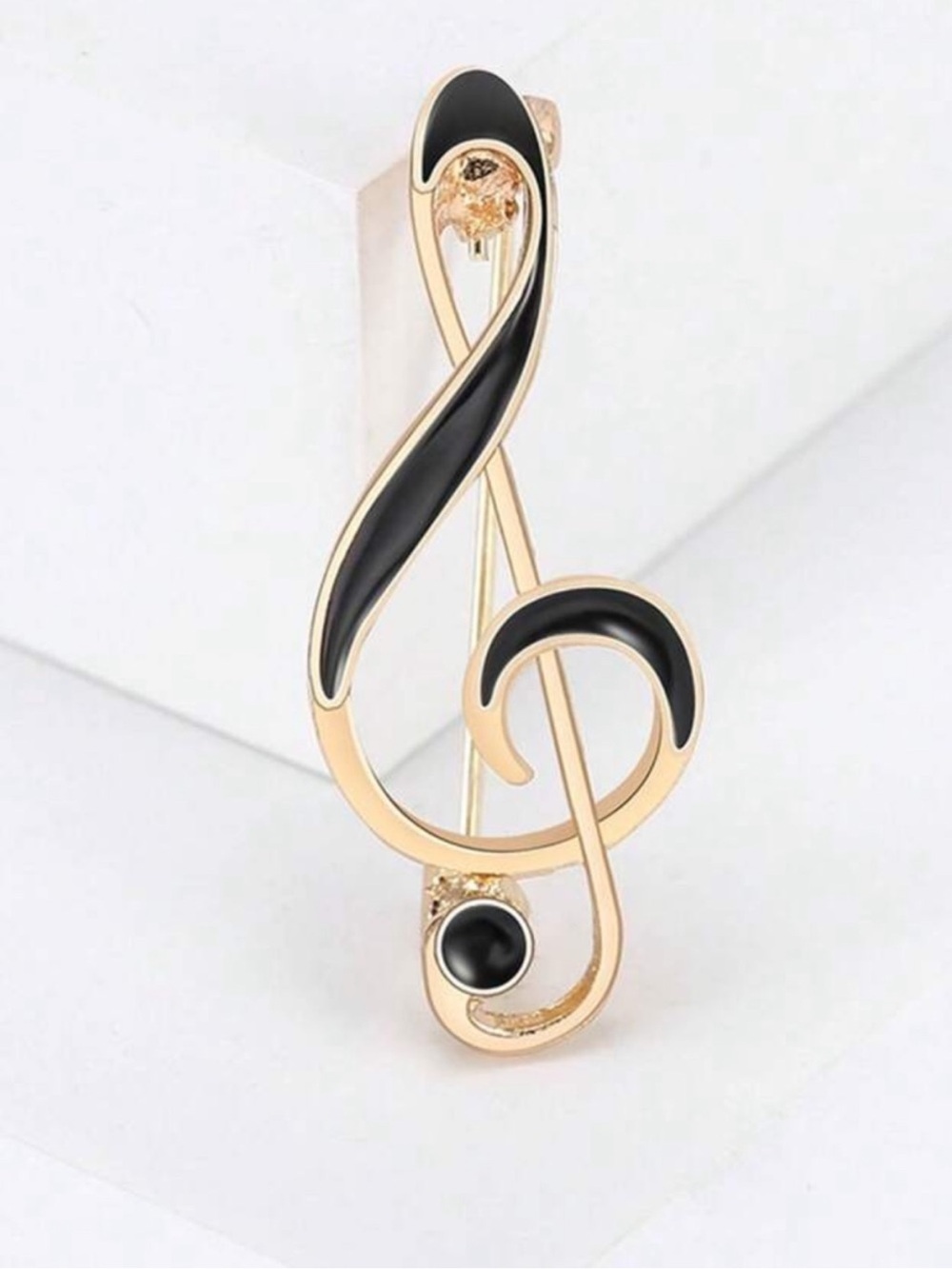 Gold and Black Treble Clef Pin Brooch